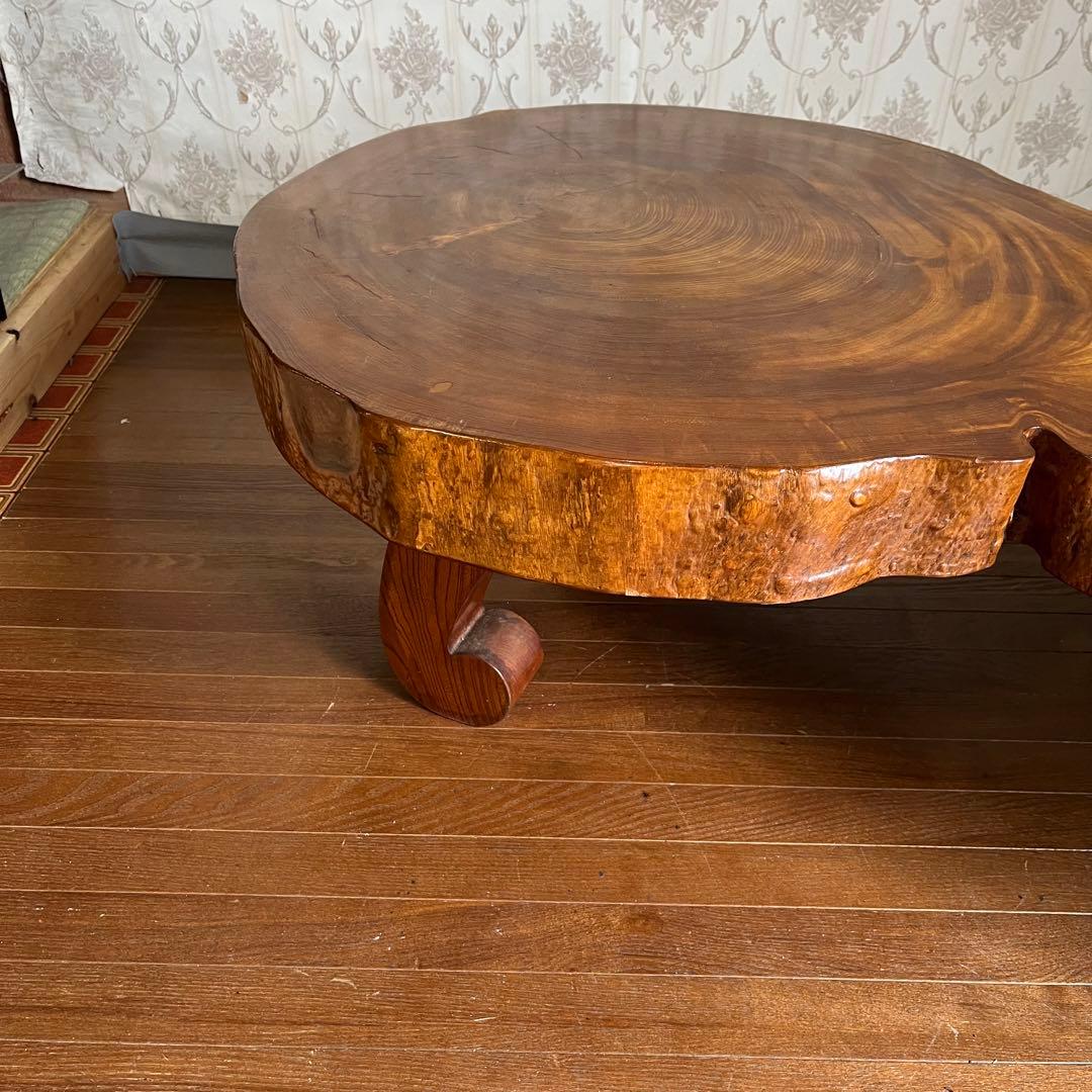 【アンティーク】天然木 一枚板 座卓 ローテーブル 切り株 銘木 無垢材 古家具