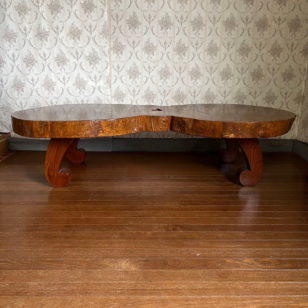 【アンティーク】天然木 一枚板 座卓 ローテーブル 切り株 銘木 無垢材 古家具