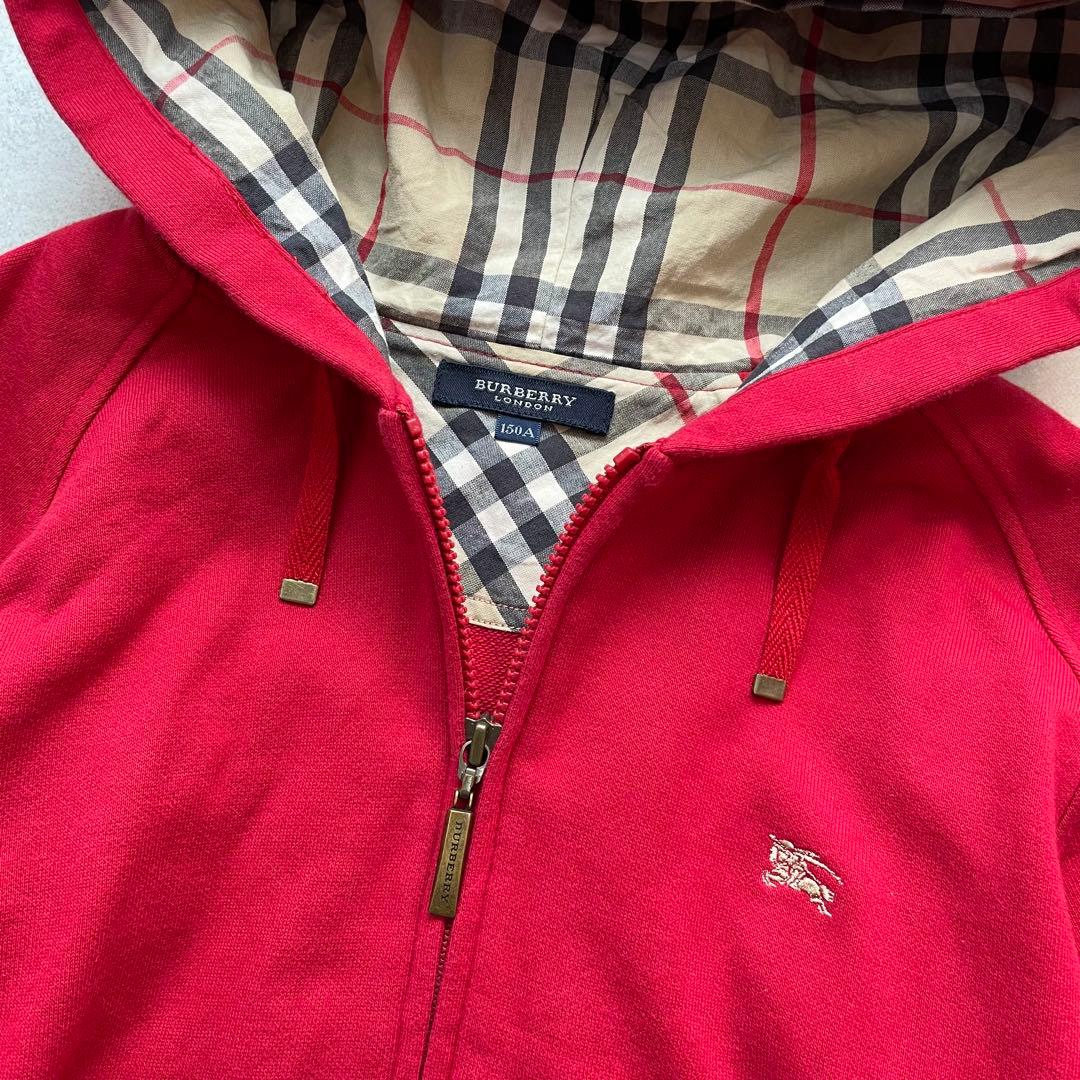 ホース刺繍✨バーバリーロンドン パーカー フード 赤 ノバチェック 長袖 高級感
