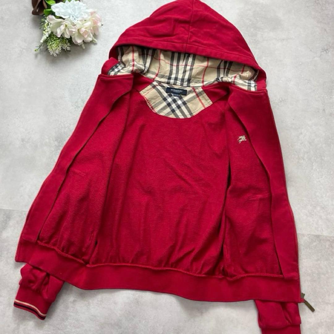 ホース刺繍✨バーバリーロンドン パーカー フード 赤 ノバチェック 長袖 高級感