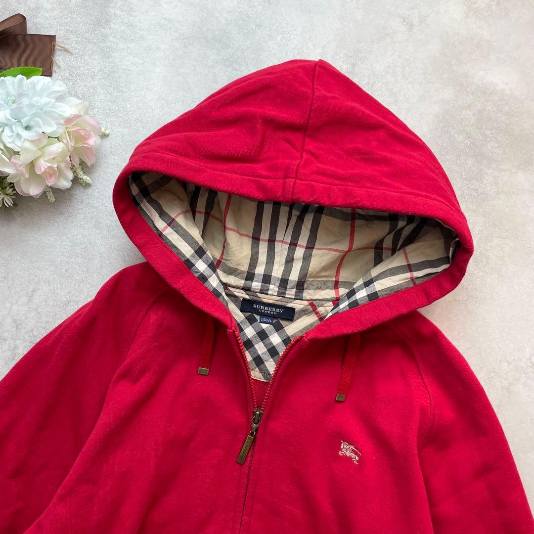 ホース刺繍✨バーバリーロンドン パーカー フード 赤 ノバチェック 長袖 高級感