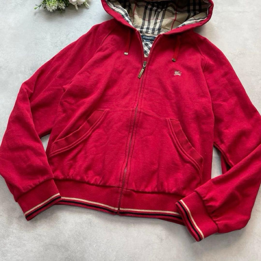 ホース刺繍✨バーバリーロンドン パーカー フード 赤 ノバチェック 長袖 高級感