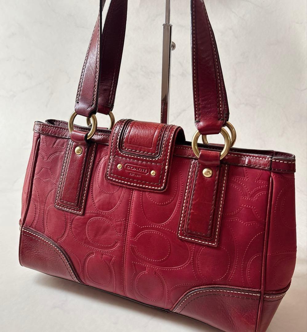 00s COACH レガシー シグネチャー エンボス レザー ショルダーバッグ