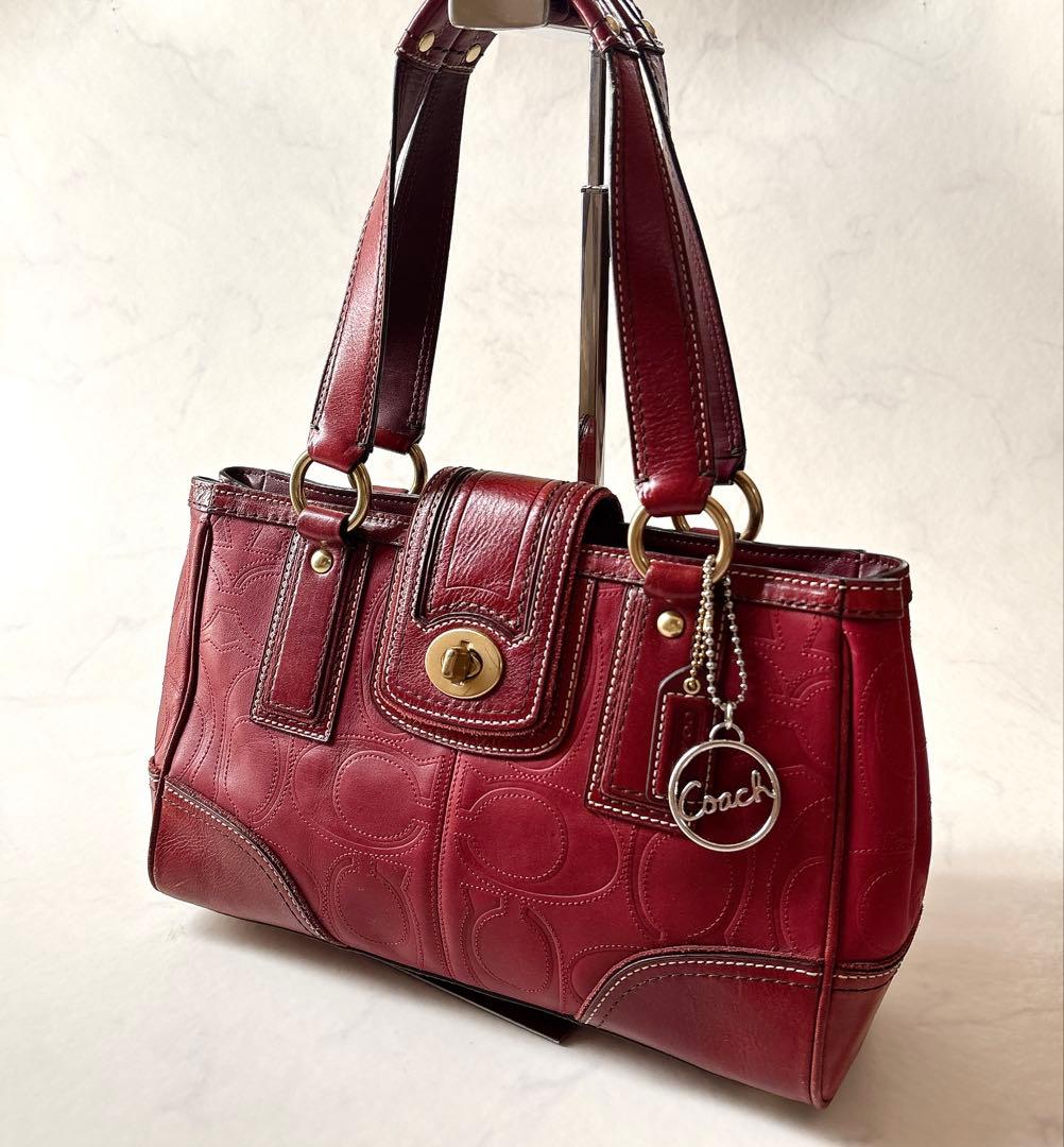00s COACH レガシー シグネチャー エンボス レザー ショルダーバッグ