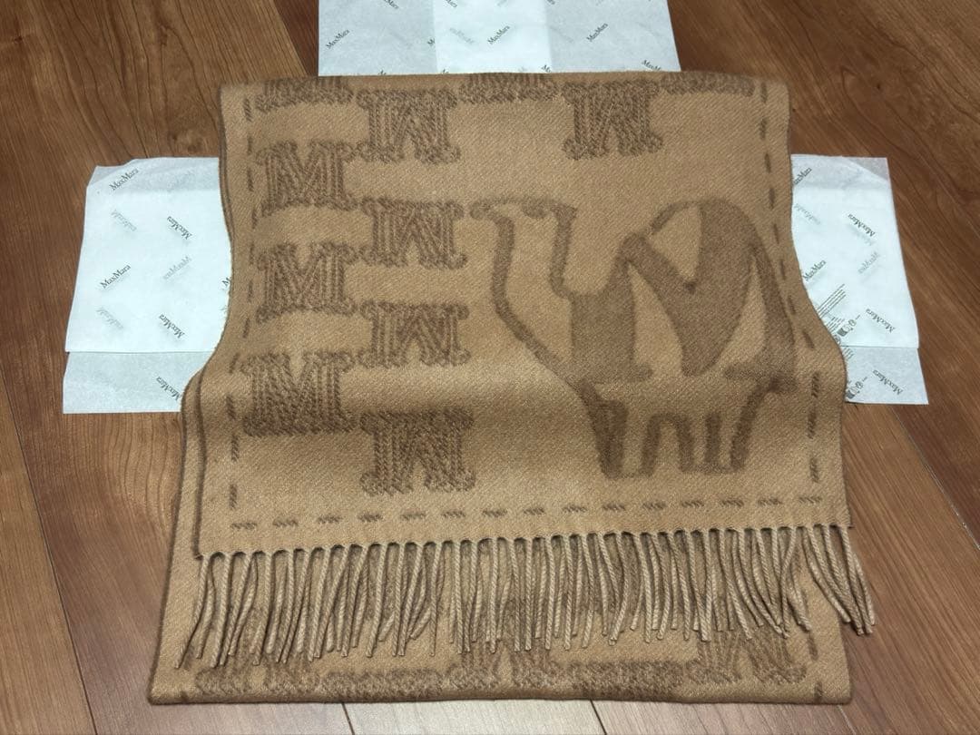 MaxMare テディキャメル ピュア カシミヤ ジャカード ストール マフラー