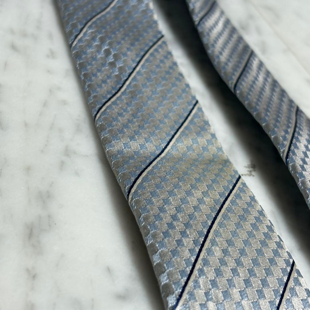 LOUIS VUITTON ネクタイ ブルー系 グレー ダミエ ストライプ