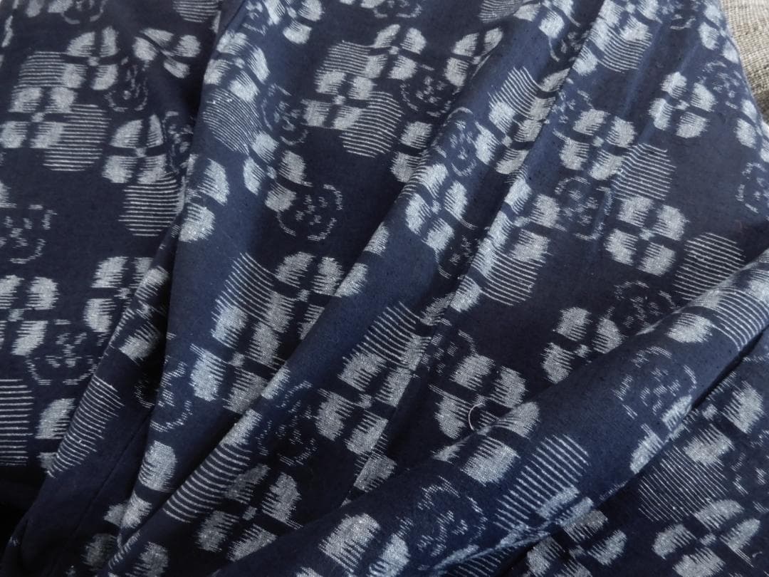 木綿・弓浜絣単衣着物・手織り藍染 ・地厚
