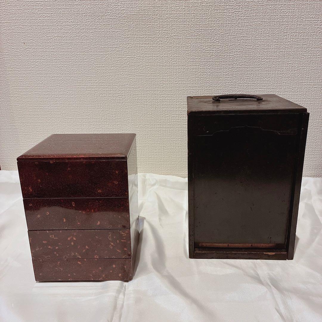 アンティーク品(明治)4段 若狭塗り ミニお重＆木箱のset