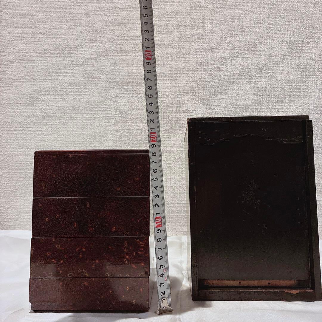 アンティーク品(明治)4段 若狭塗り ミニお重＆木箱のset