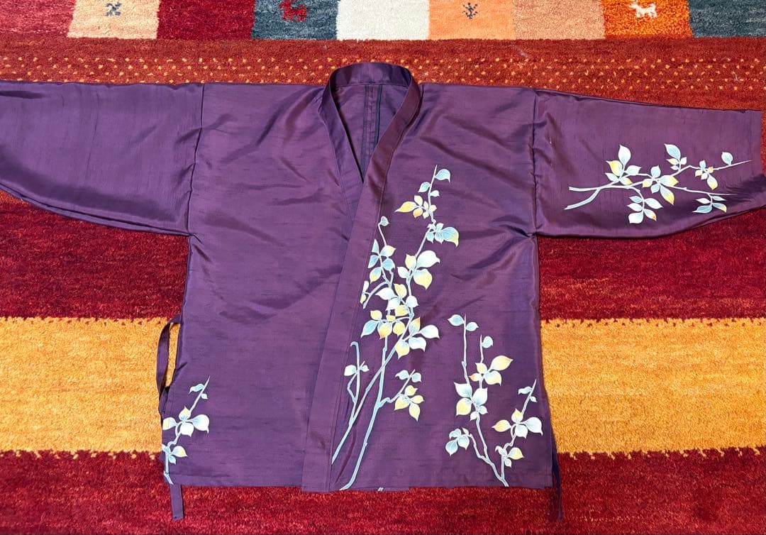 着物リメイク訪問着　枝花文　正絹から作務衣　長身の方でも股下75センチまで可能