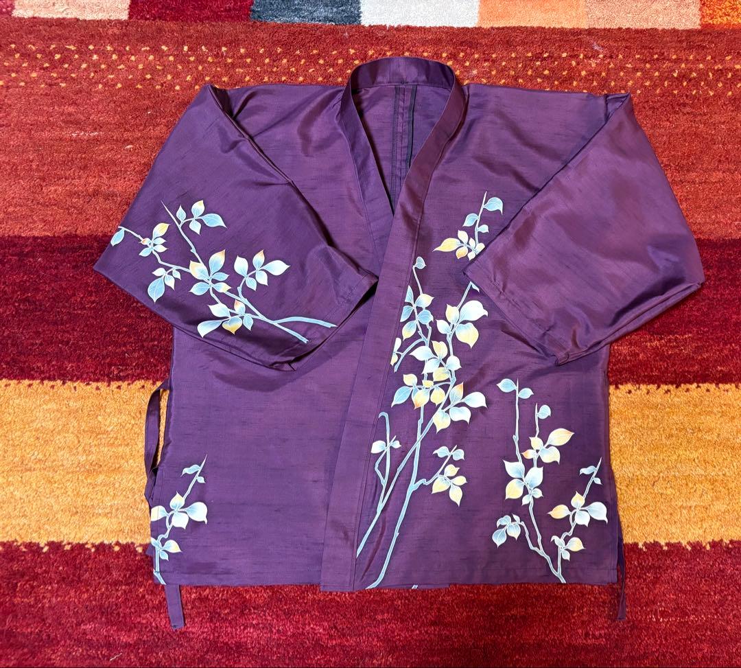 着物リメイク訪問着　枝花文　正絹から作務衣　長身の方でも股下75センチまで可能