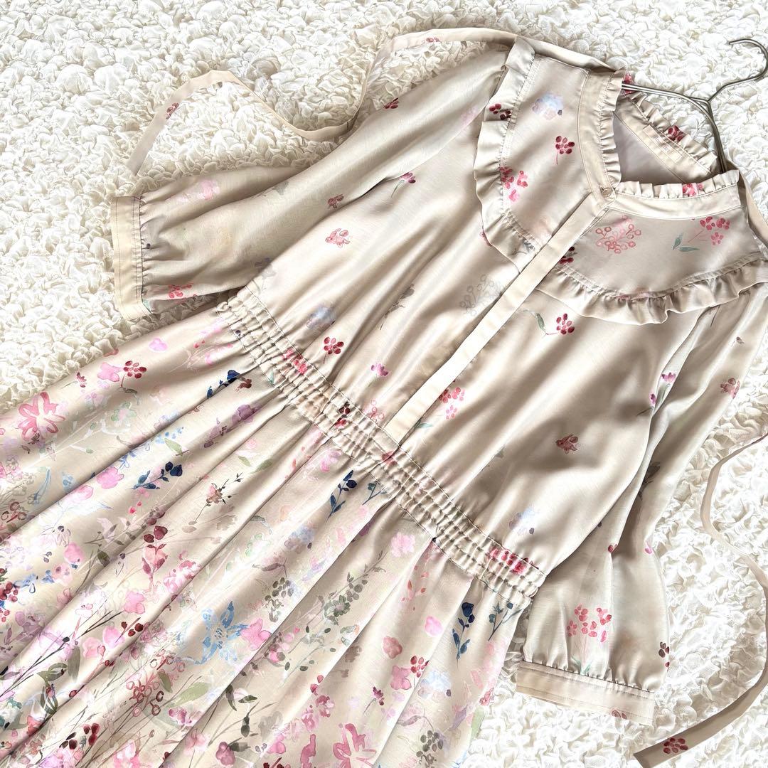 未使用級✨ローズティアラ吹き上げフラワープリントロングワンピース　3XL