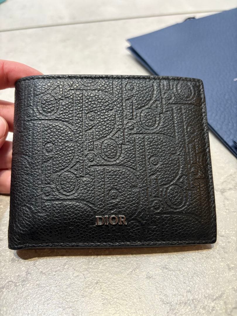Dior ブラックレザー 二つ折り財布　メンズ