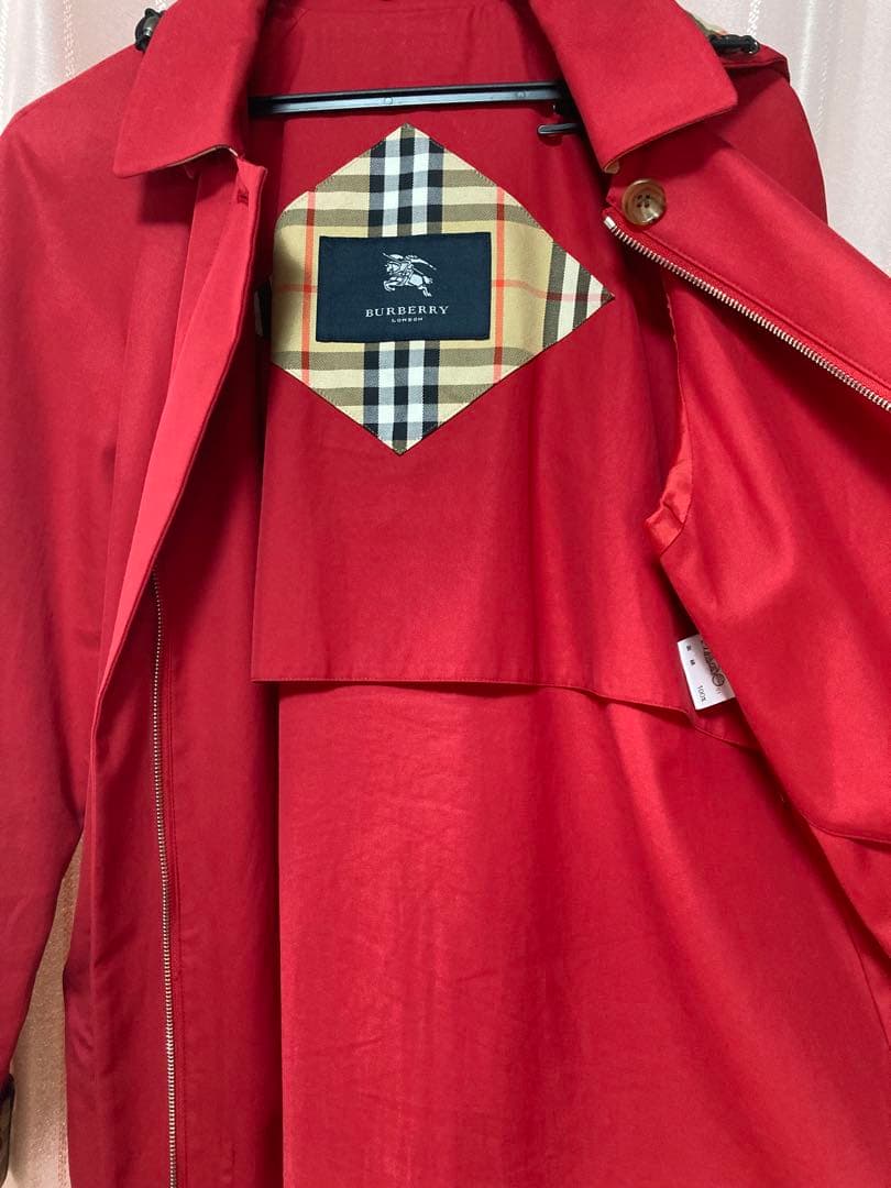 バーバリーロンドン ステンカラーコート サイズ40 レッド フード付き