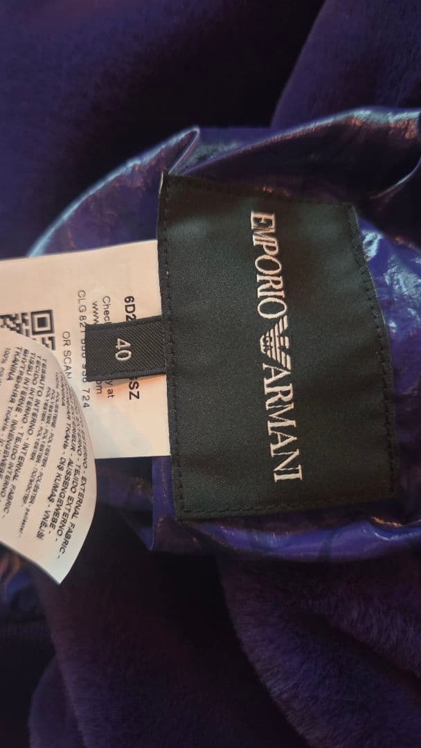 美品エンポリオアルマーニフェイクファーパーカーサイズ40パープル