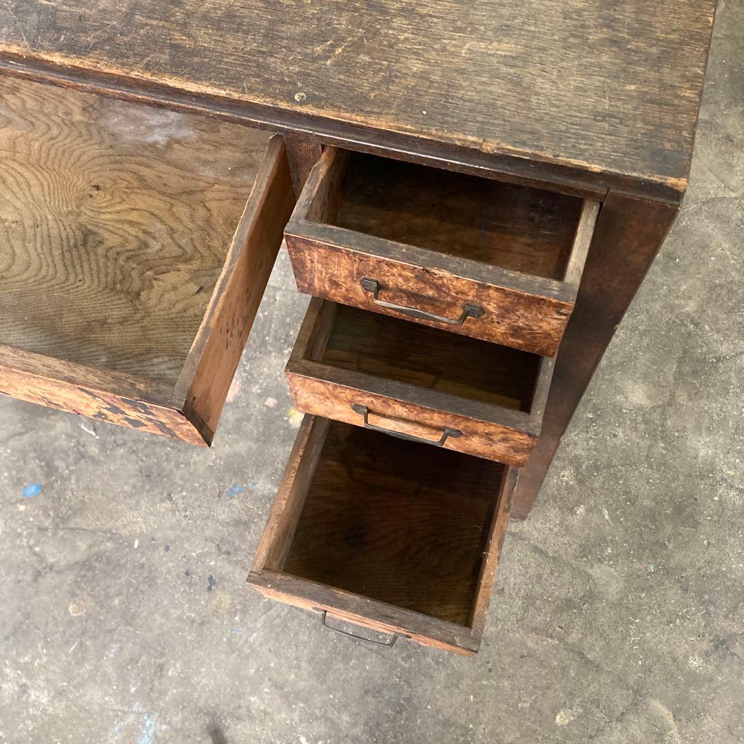 あ*ぃ様 ※引き出し1箇所無し 古い書斎机 瘤木 こぶ化粧 モダン アンティーク