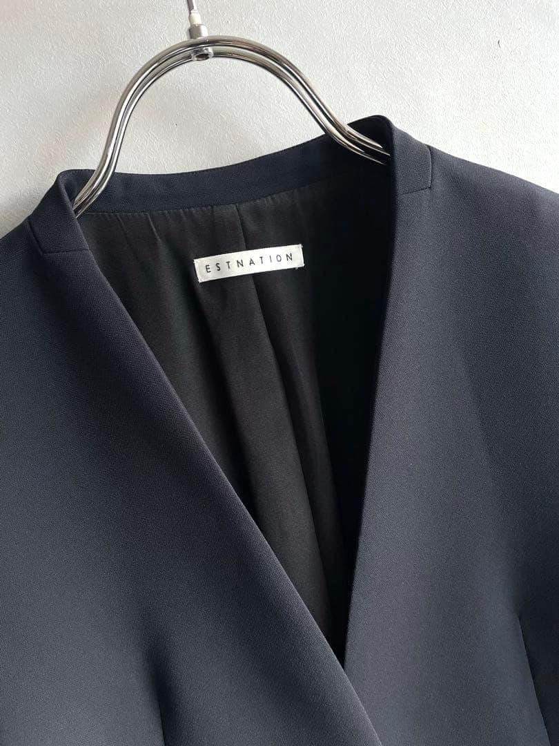 極美品✨エストネーション　22AW ダブルクロスノーカラージャケット　36 紺