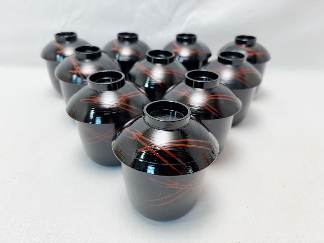 未使用 懐石道具 千筋黒塗 松葉蒔絵 箸洗い 十客揃え 会席料理 小吸物椀 元箱