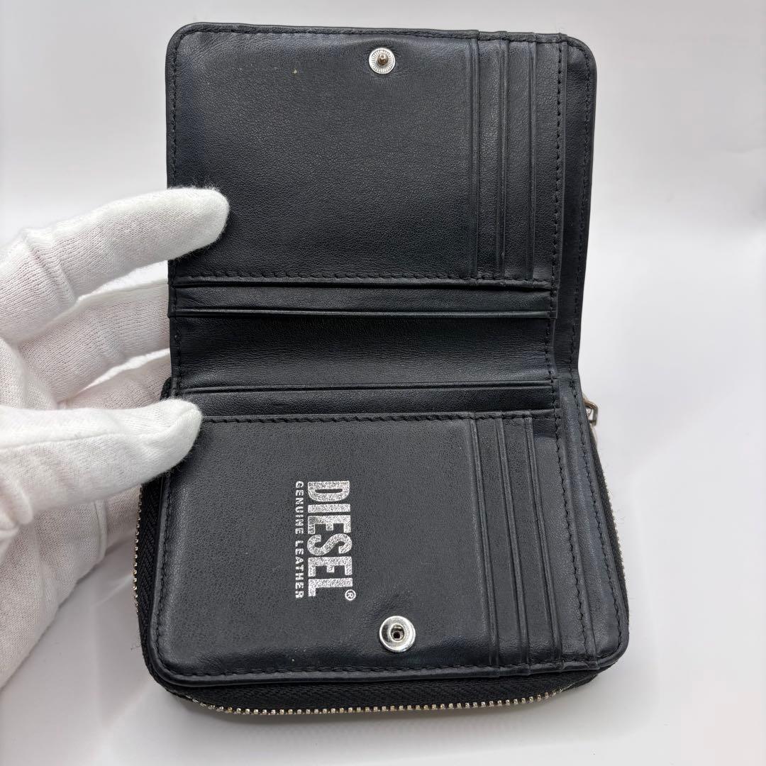 DIESEL 二つ折り財布　1dr ロゴ　ラウンドジップ　ブラック　デカロゴ