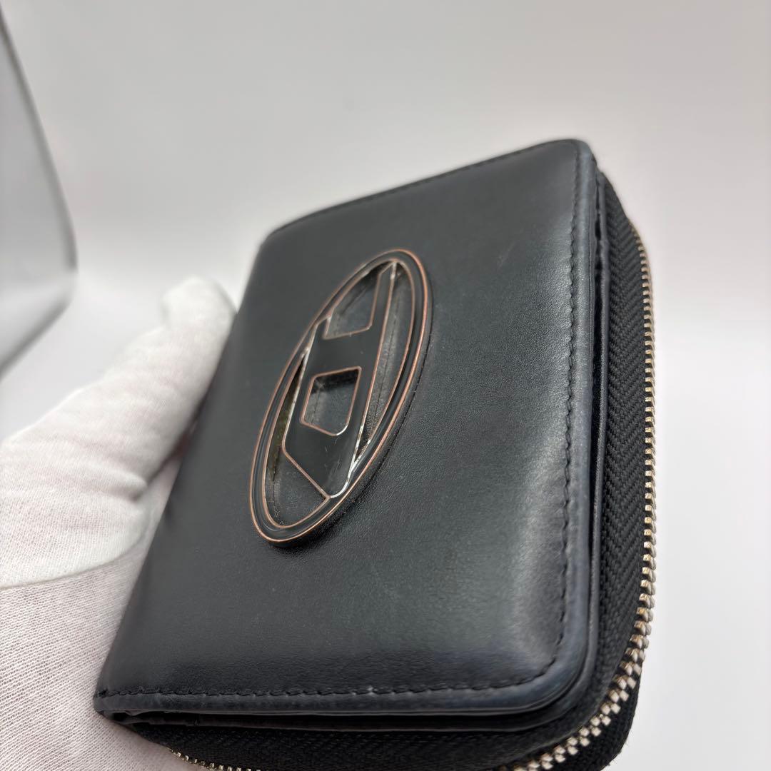 DIESEL 二つ折り財布　1dr ロゴ　ラウンドジップ　ブラック　デカロゴ