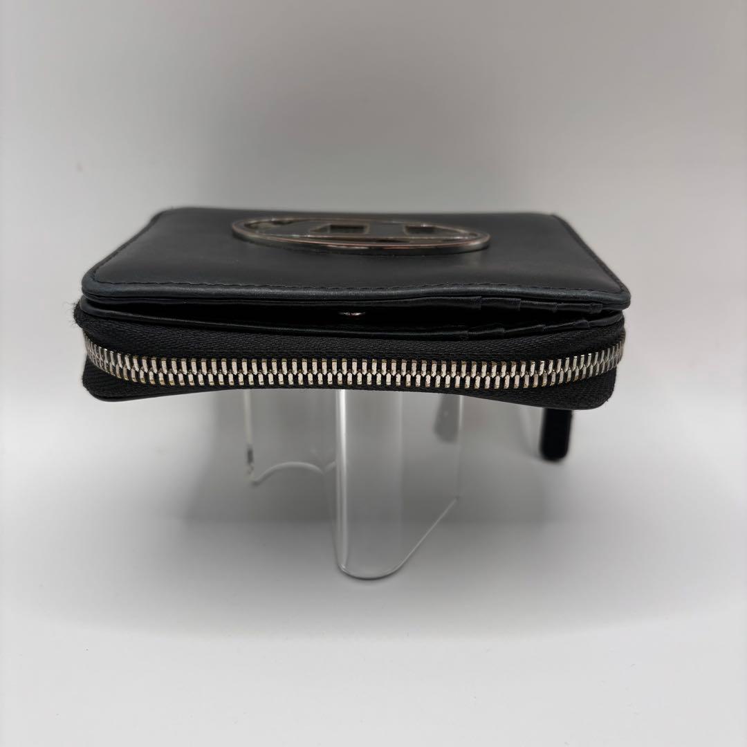 DIESEL 二つ折り財布　1dr ロゴ　ラウンドジップ　ブラック　デカロゴ