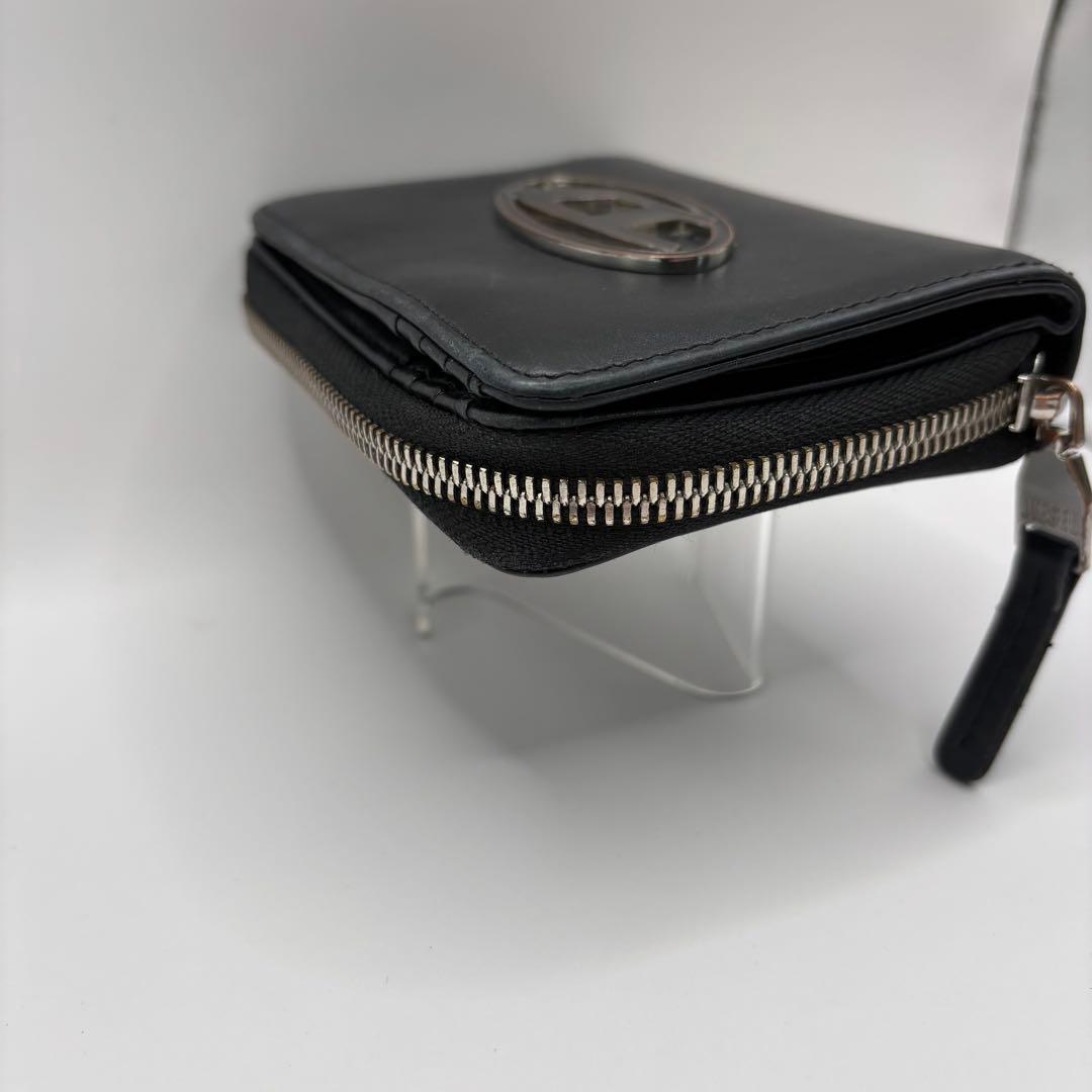DIESEL 二つ折り財布　1dr ロゴ　ラウンドジップ　ブラック　デカロゴ