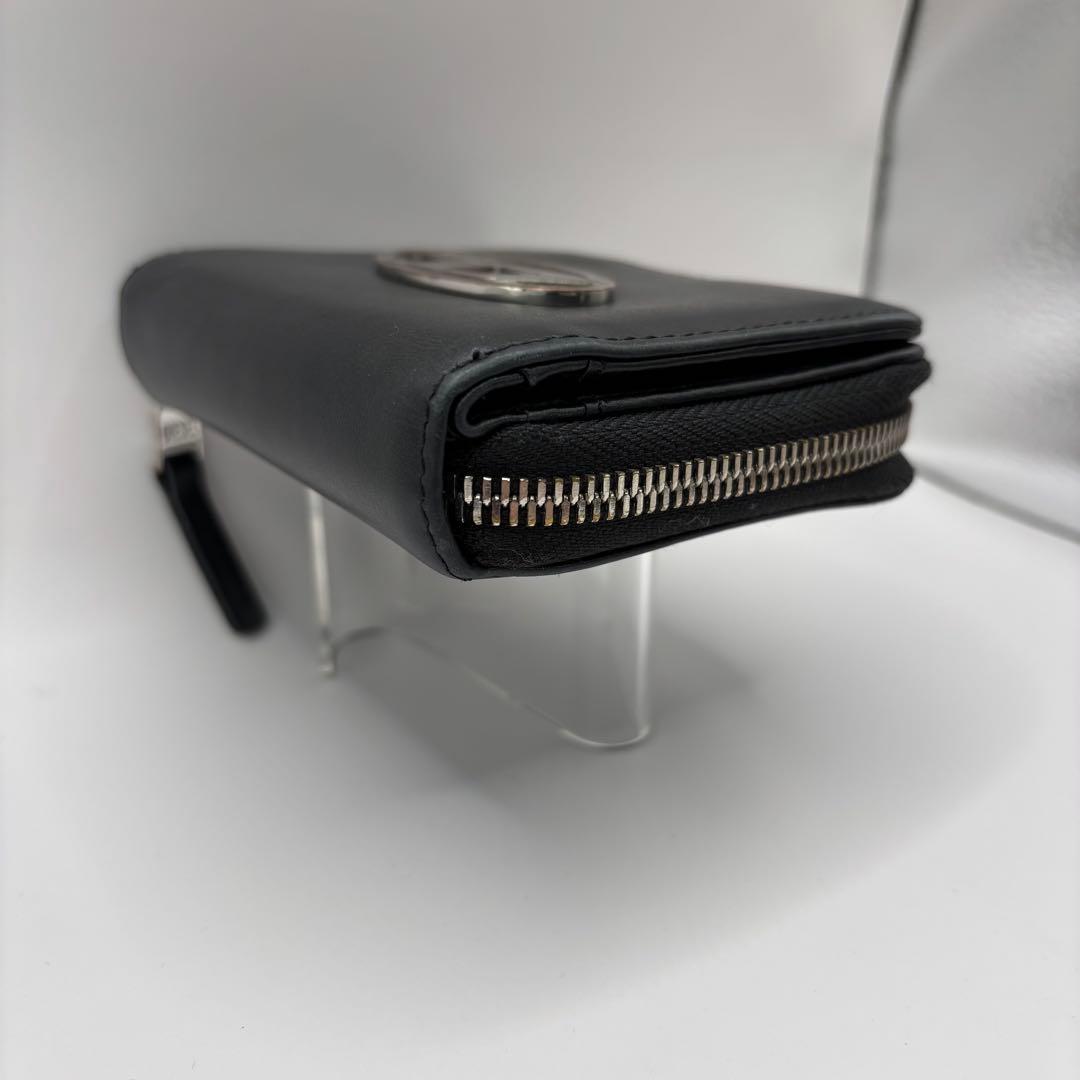 DIESEL 二つ折り財布　1dr ロゴ　ラウンドジップ　ブラック　デカロゴ