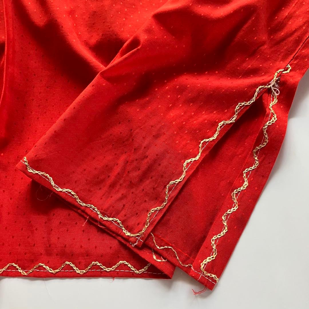 【モロッコ製】赤 カフタン 金の刺繍 民族衣装 ガラベーヤ アバヤ ロングドレス