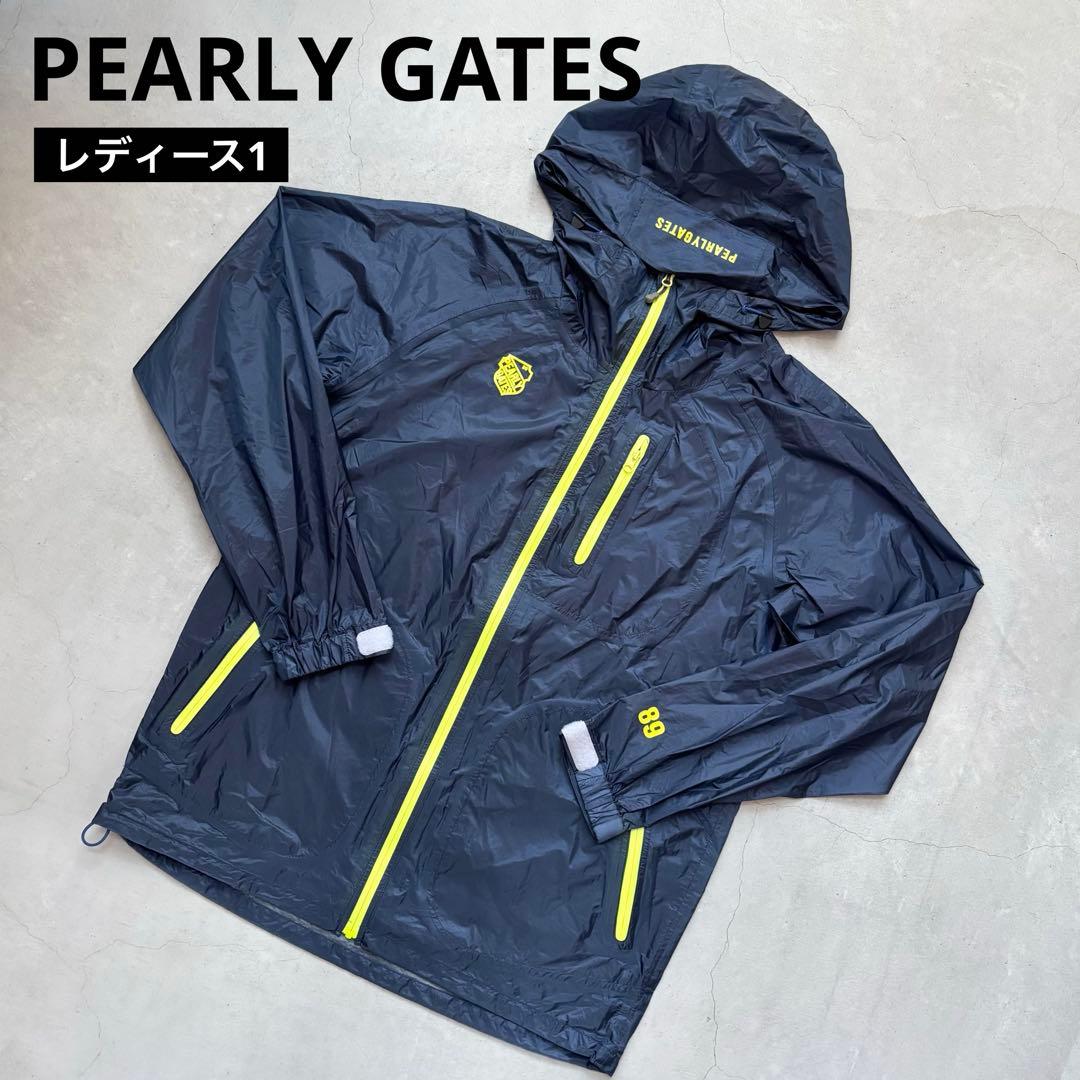 PEARLY GATES フード付きジップナイロンパーカー レインウェア ロゴ
