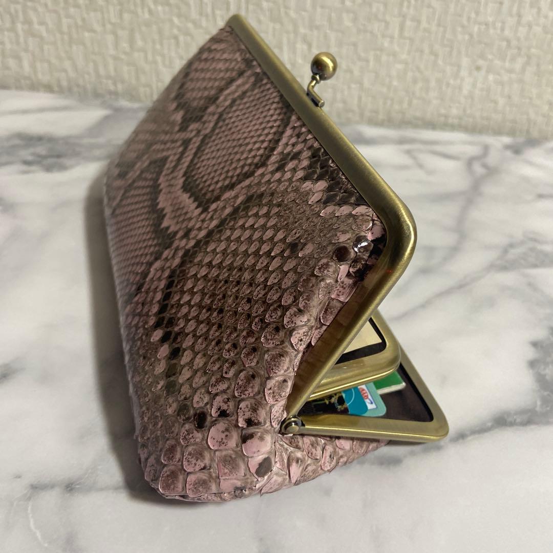 みゆきちゃん　ハンドメイド　ダイヤモンドパイソン本革親子がま口長財布