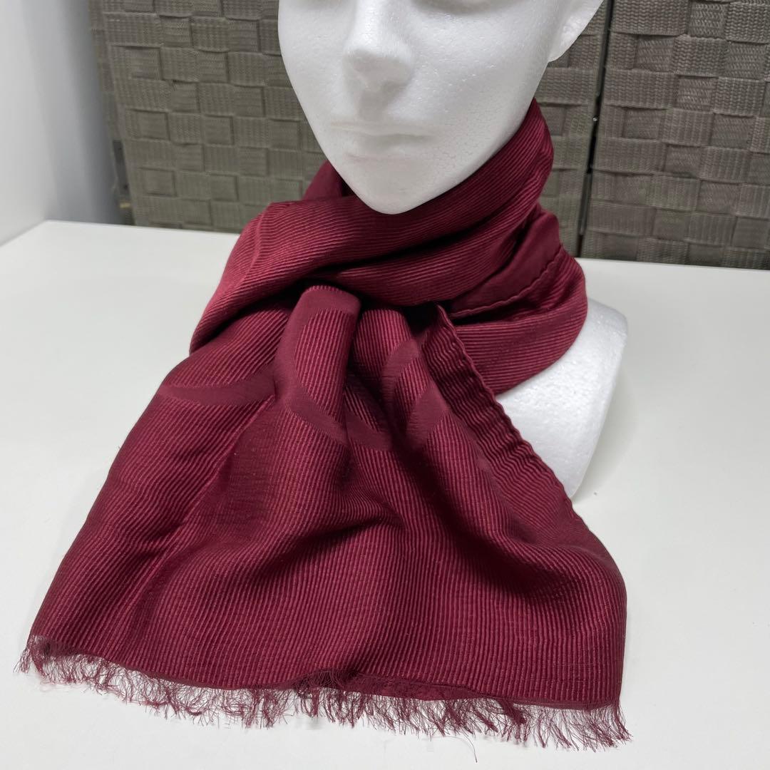 と*ろ様 LOEWE アナグラム　ボルドー　フリンジ付きマフラー