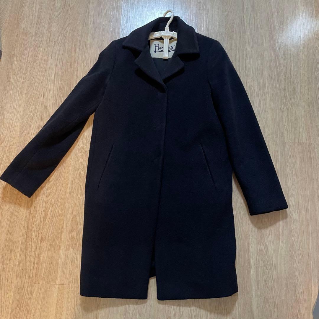 HERNOヘルノ　ブラックチェスターコート ウールシルク混合