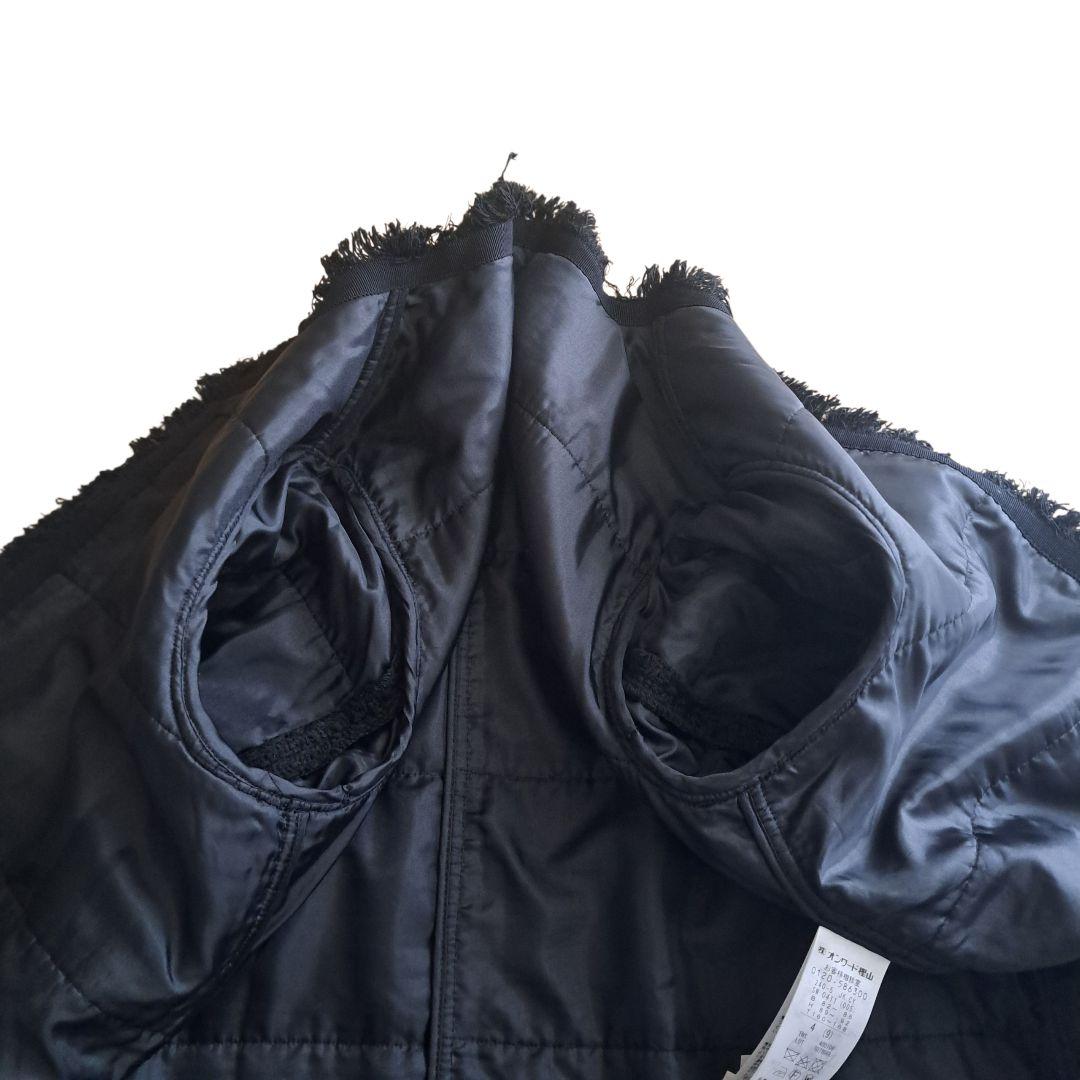 美品 アイシービー ロングツイードノーカラージャケット 黒 4サイズ XL