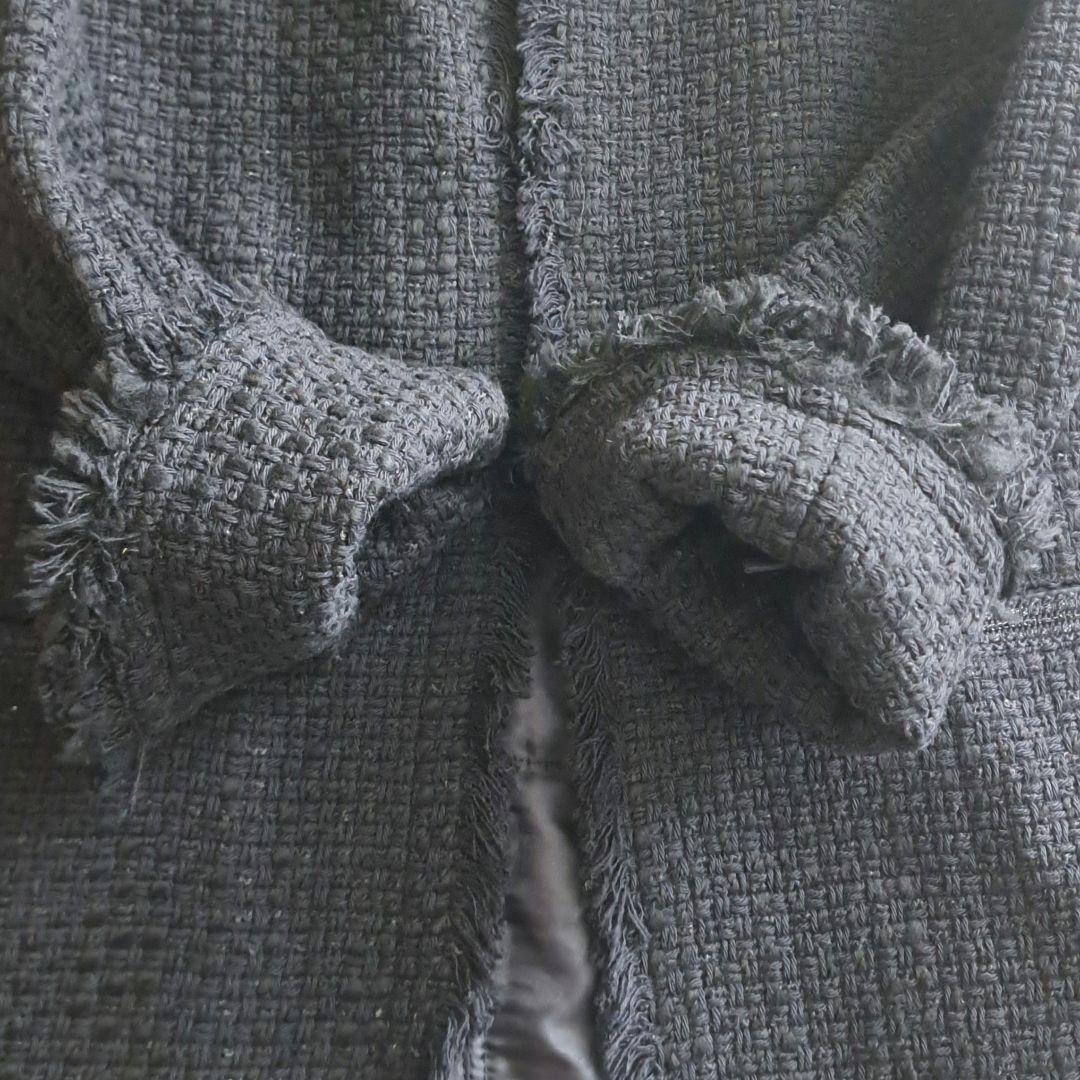 美品 アイシービー ロングツイードノーカラージャケット 黒 4サイズ XL