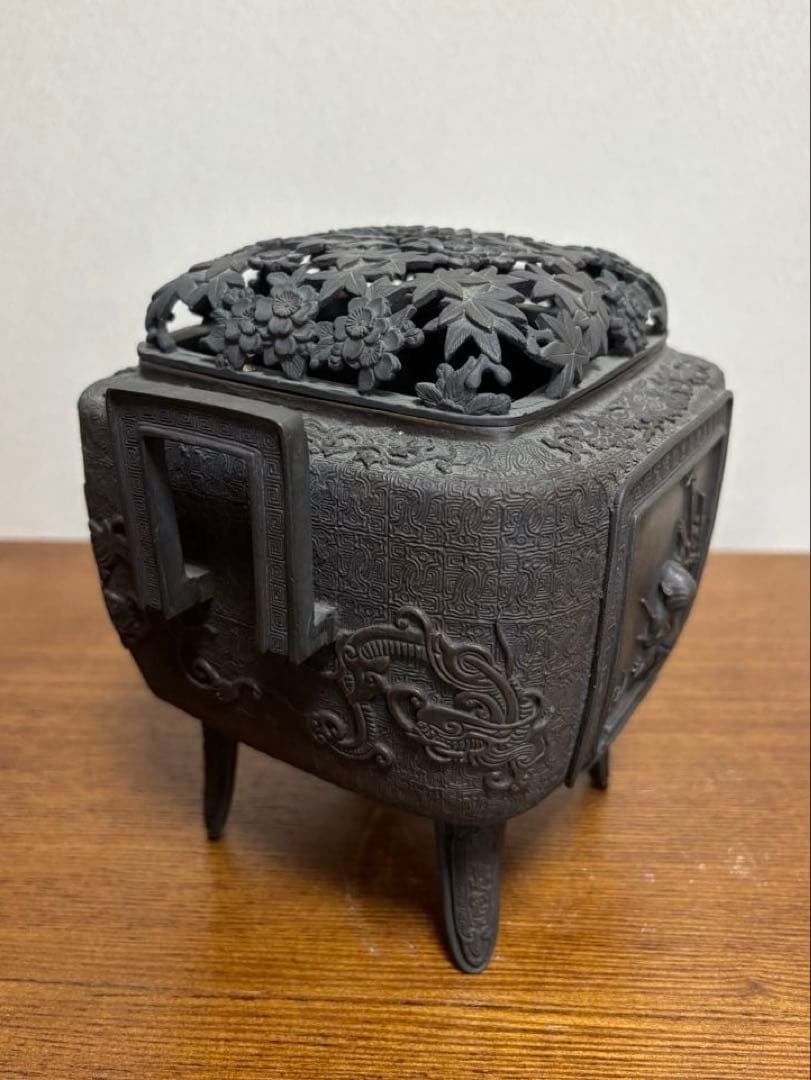 銅製　香炉　花器　透かし彫