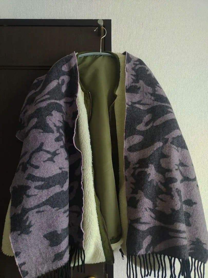 【訳あり】ルシアンペラフィネ　迷彩柄　カシミア　ストール　 グレー×ピンク