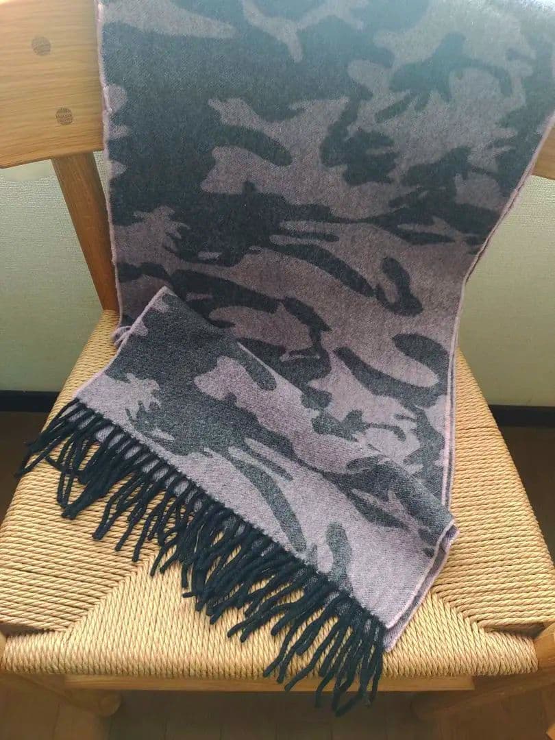 【訳あり】ルシアンペラフィネ　迷彩柄　カシミア　ストール　 グレー×ピンク