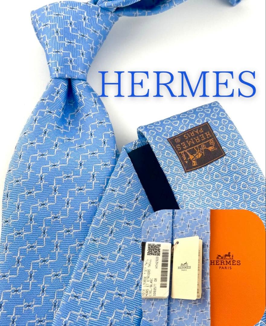新品 エルメス ネクタイ ハイブランド H柄 ファソネ マリンブルー 高級