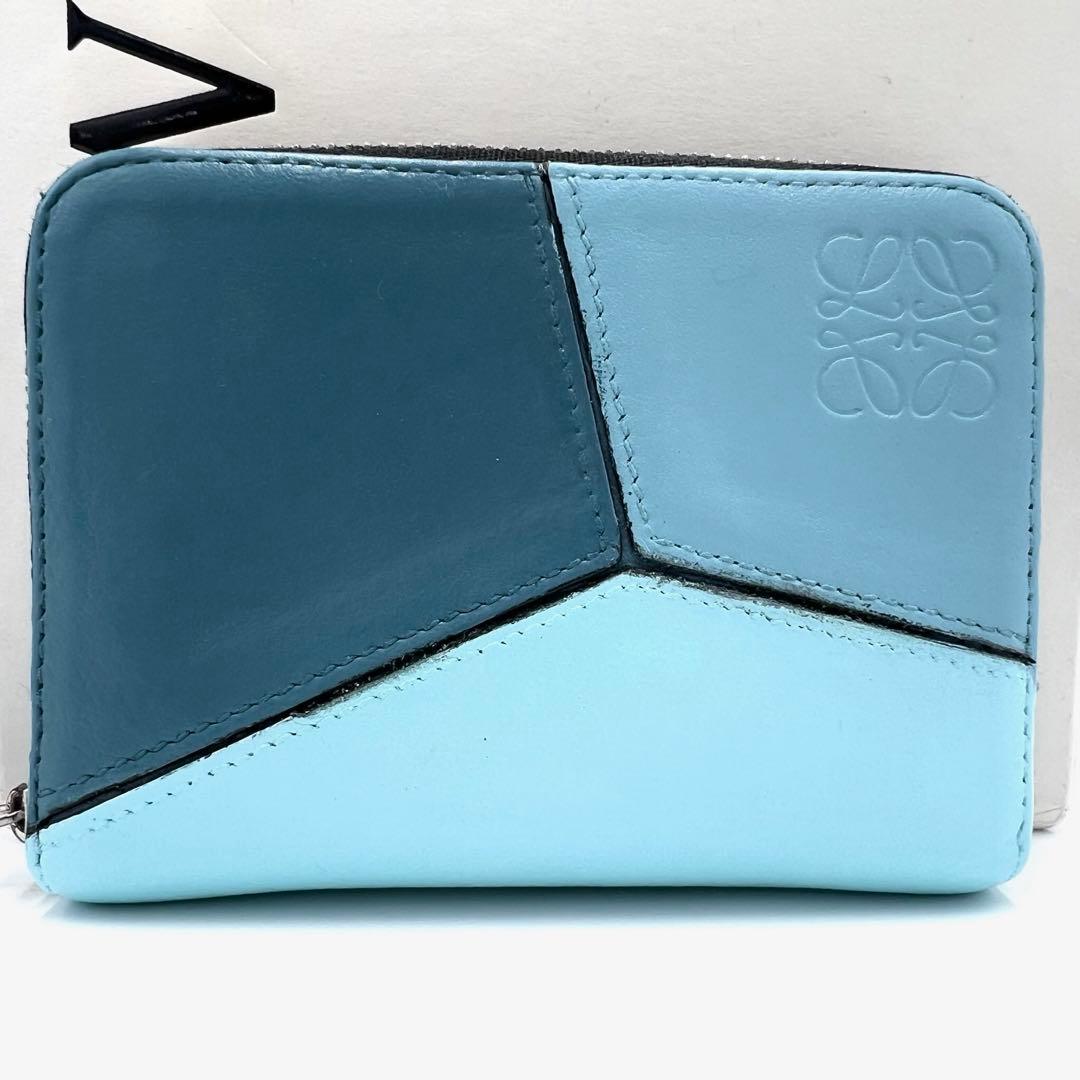 【美品】LOEWE　ケース　パズル　アナグラム　レザー　ラウンドジップ　青