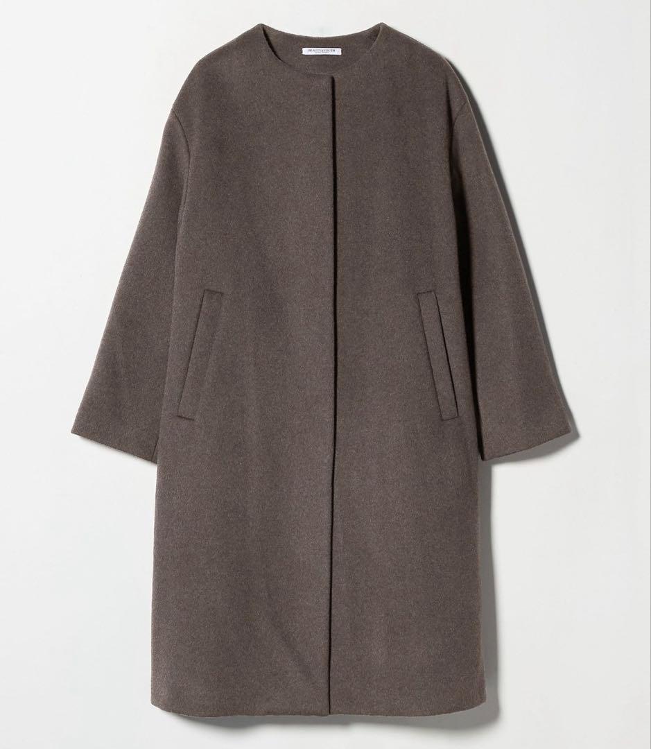 毛ナイロン ノーカラーコートモカ M