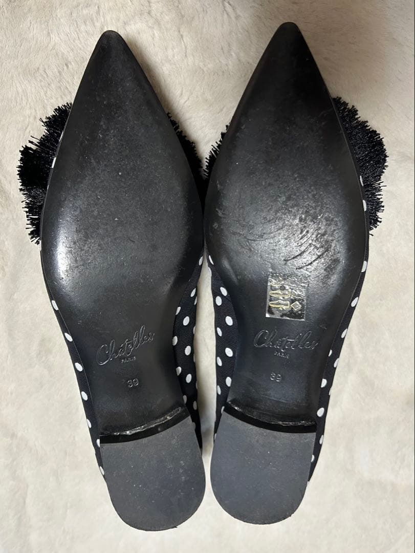 chatelles/フリンジドットパンプス/size39/ブラック×ホワイト