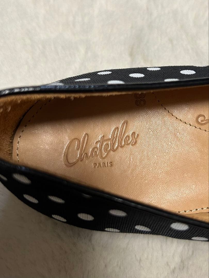 chatelles/フリンジドットパンプス/size39/ブラック×ホワイト