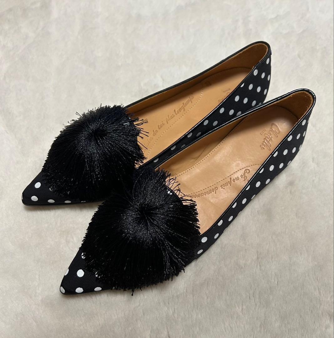 chatelles/フリンジドットパンプス/size39/ブラック×ホワイト