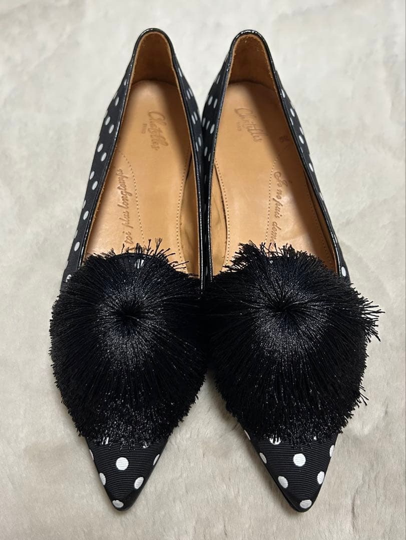 chatelles/フリンジドットパンプス/size39/ブラック×ホワイト