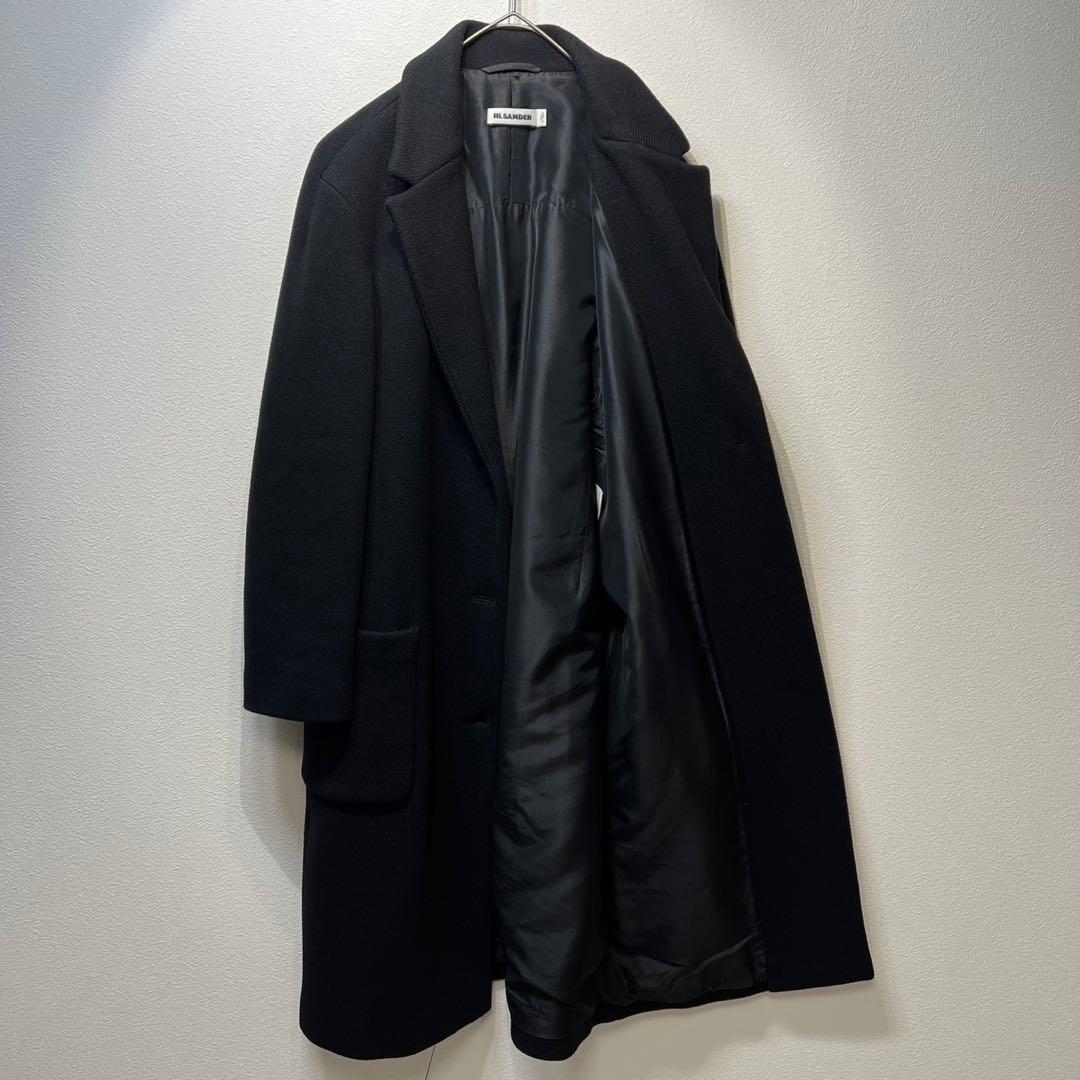 希少 美品 JIL SANDER ウール シルク デザイン チェスターコート
