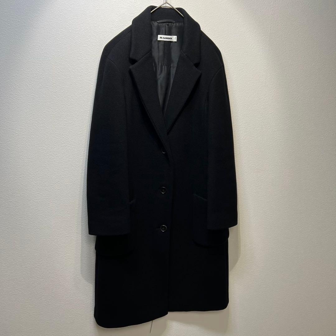 希少 美品 JIL SANDER ウール シルク デザイン チェスターコート