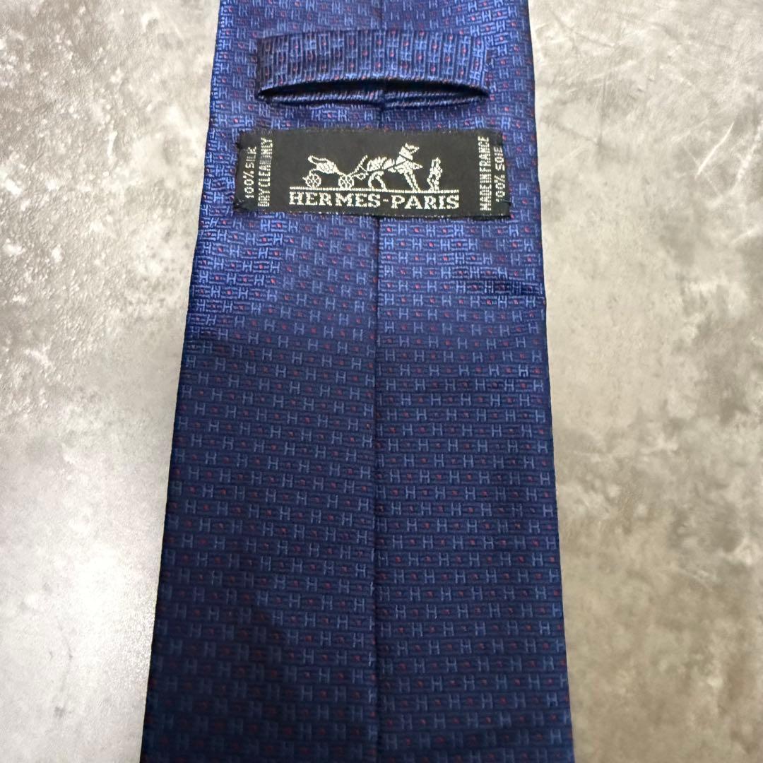 【✨美品✨】 HERMES エルメス ネクタイ ネイビー H柄 ファソネ ドット