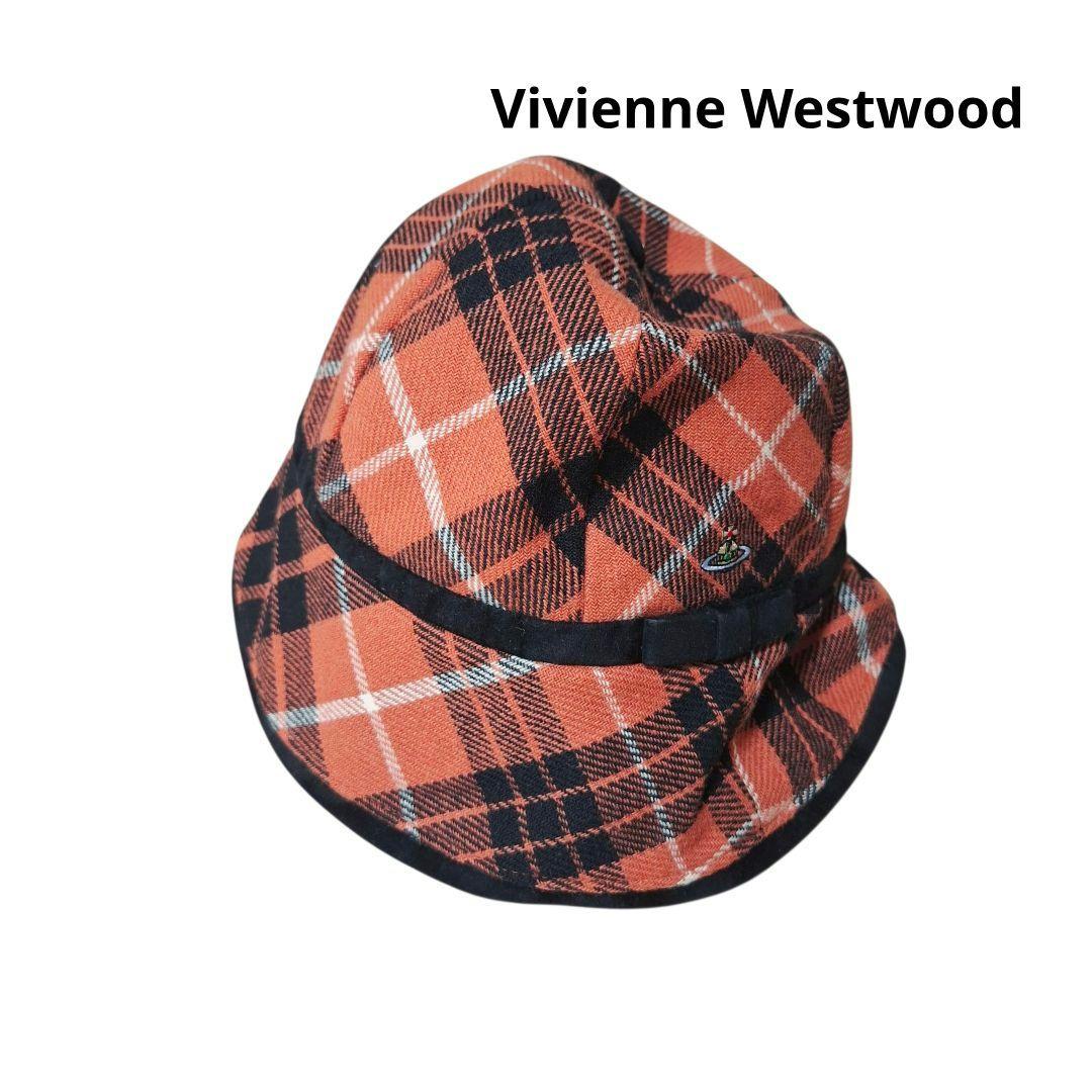 【希少】ヴィヴィアンウエストウッド　90s バケットハット　チェック柄　オレンジ