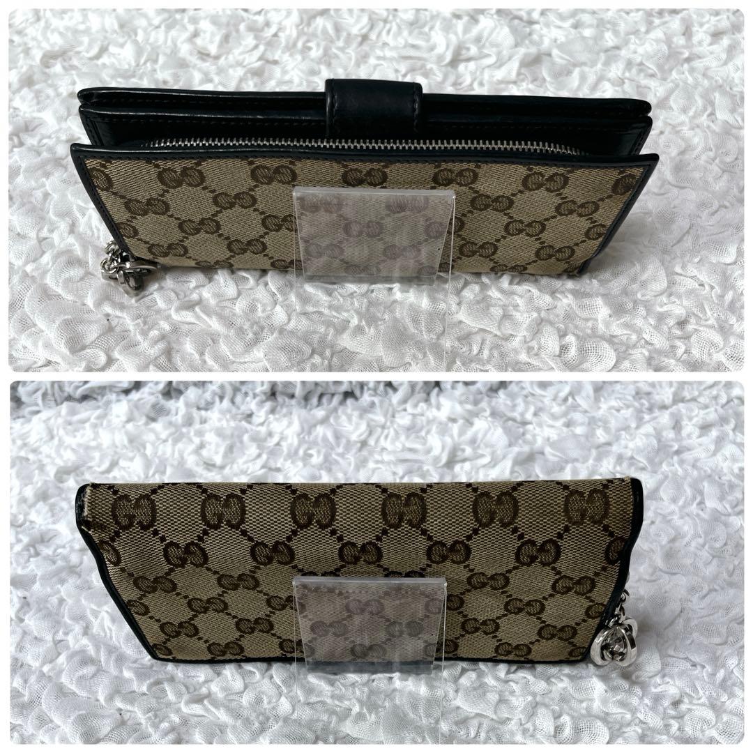 希少✨グッチ　長財布　キャンバス　ラウンドファスナー　GG柄　チャーム　インター