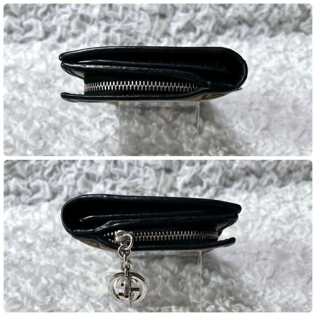 希少✨グッチ　長財布　キャンバス　ラウンドファスナー　GG柄　チャーム　インター